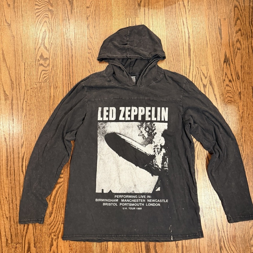 Hot Topic Led Zeppelin Graphic Hoodie Tour 1969 Band Tee Size M Black